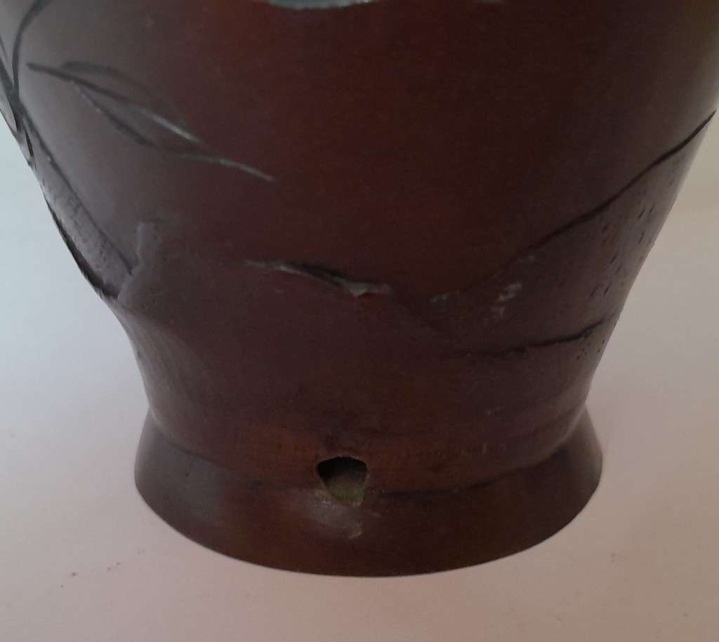 `Reserved`. Meiji Period (1868-1912) Bronze Japanese Vase With Raised Relief Design. Signed.