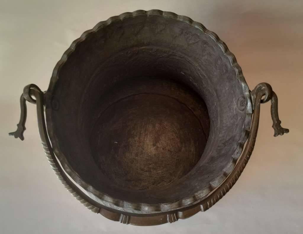 Large Antique Persian Qajar Silver Traced Embossed Bucket.