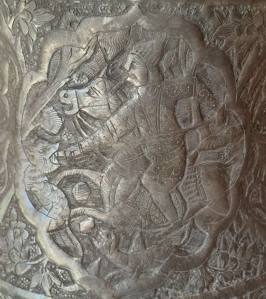 Large Antique Persian Qajar Silver Traced Embossed Bucket.