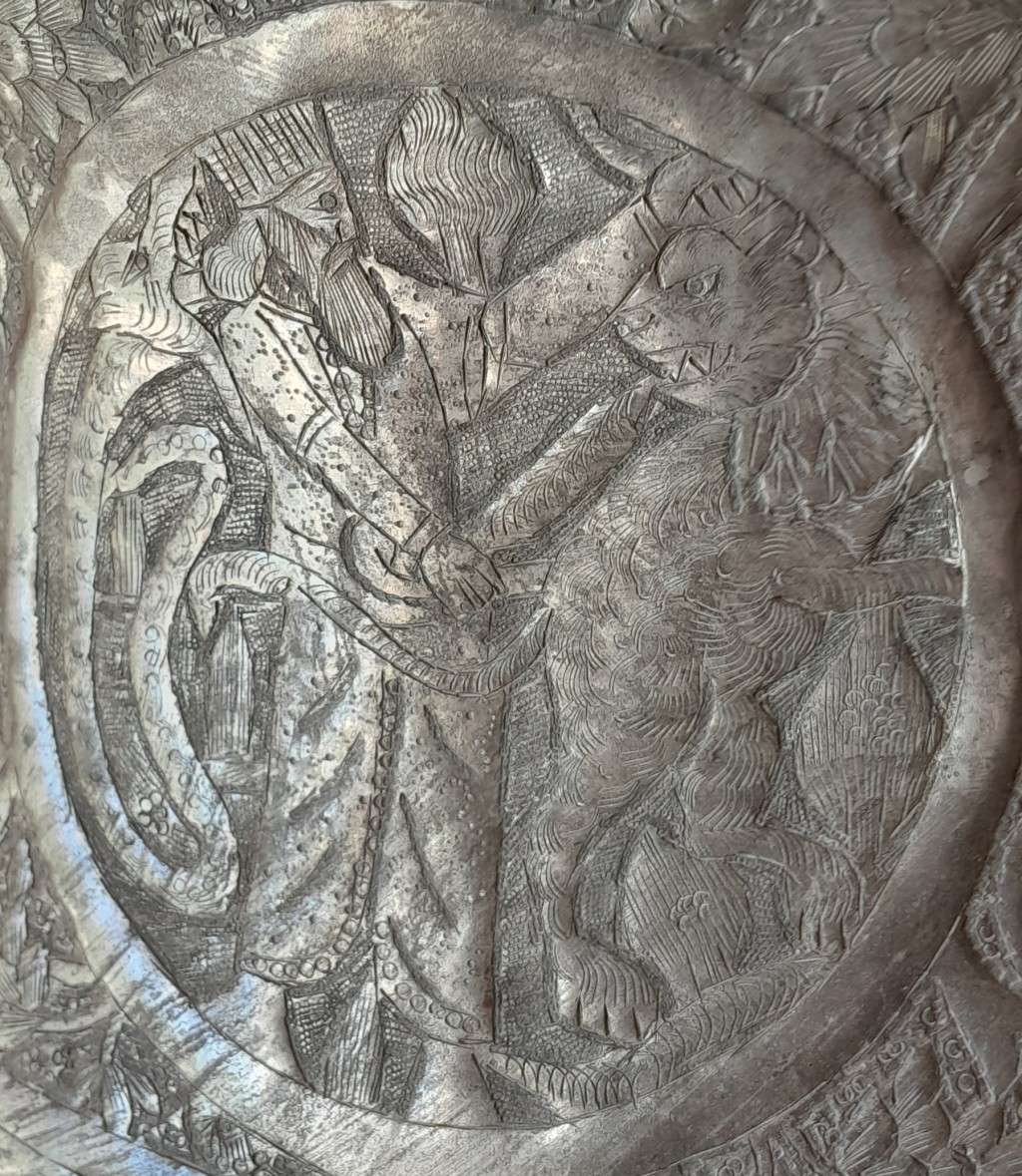 Large Antique Persian Qajar Silver Traced Embossed Bucket.