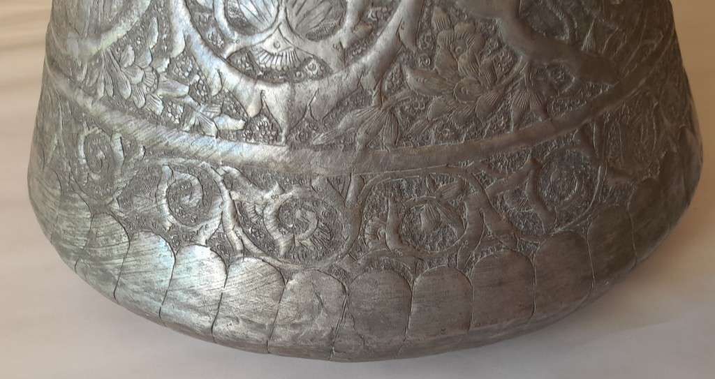 Large Antique Persian Qajar Silver Traced Embossed Bucket.