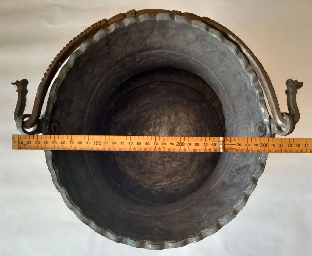 Large Antique Persian Qajar Silver Traced Embossed Bucket.