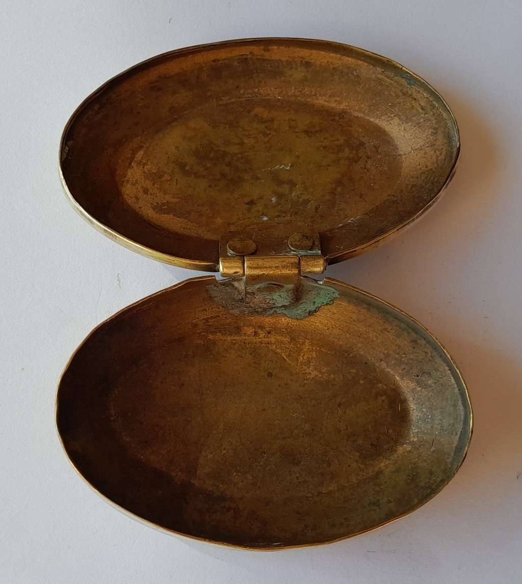 Rare Antique Solid Brass Welsh Miner`s Snuff Box. Inscribed `R. Carter Newton`. Circa 1900.