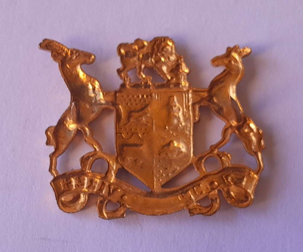 SADF `Ex Unitate Vires` Gilt Collar Badge.  Pins Intact.