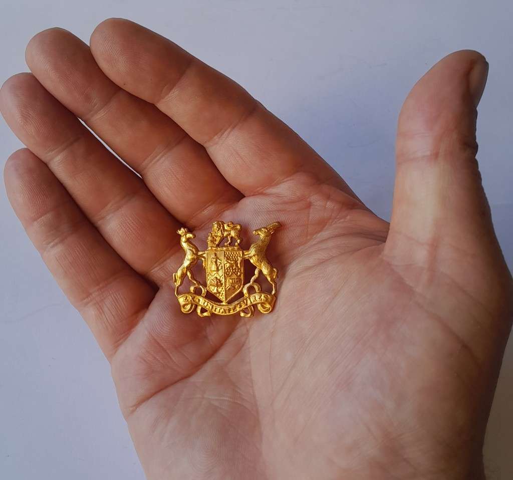 SADF `Ex Unitate Vires` Gilt Collar Badge.  Pins Intact.