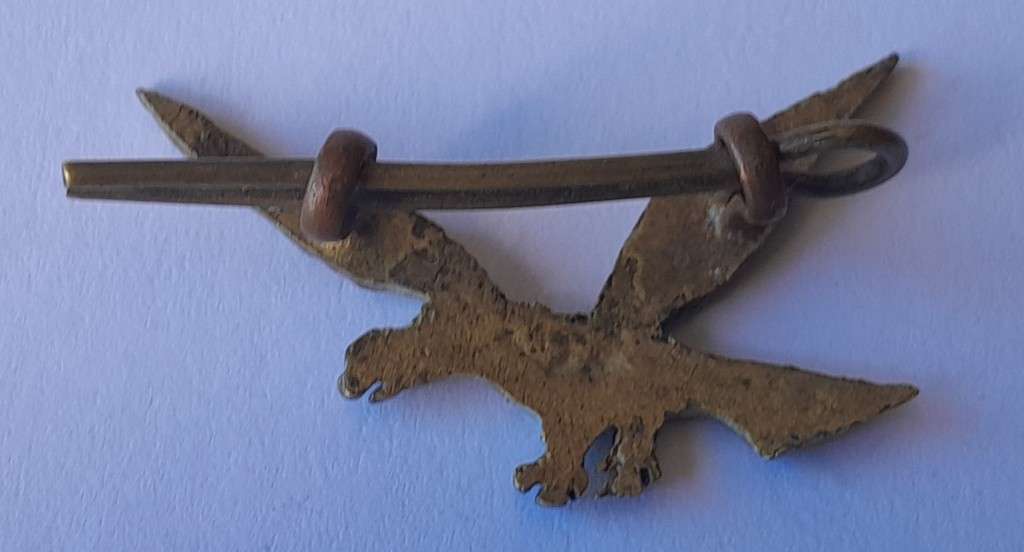 "Reserved". Unidentified Eagle Badge.  WW2?  Lugs Intact.