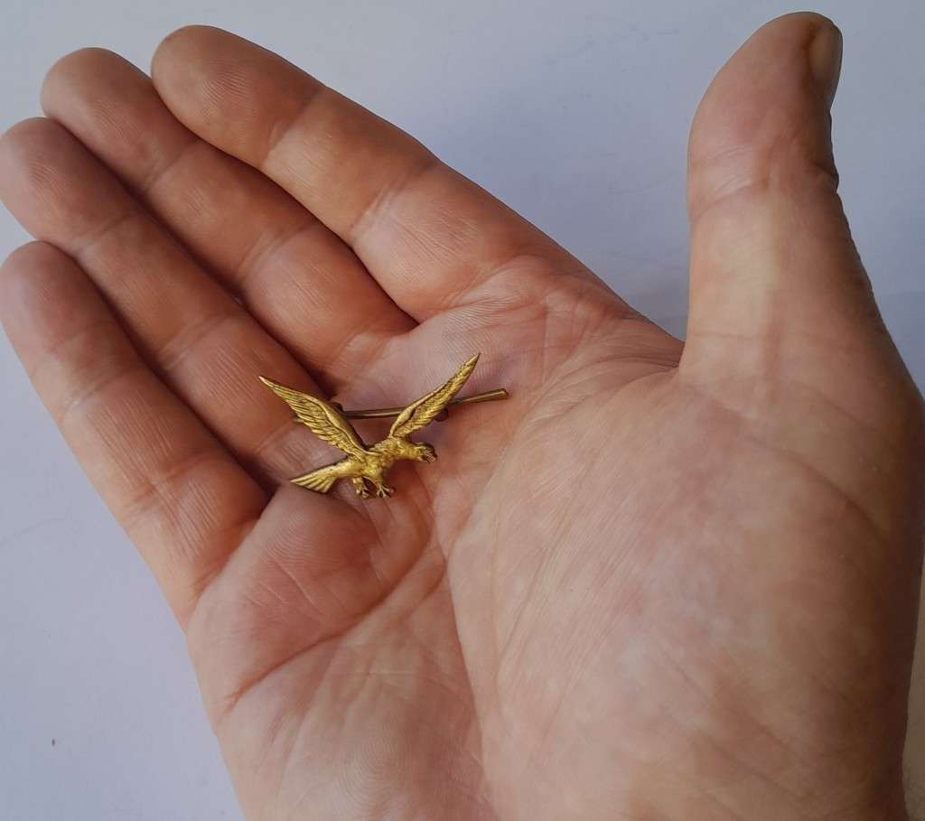 "Reserved". Unidentified Eagle Badge.  WW2?  Lugs Intact.