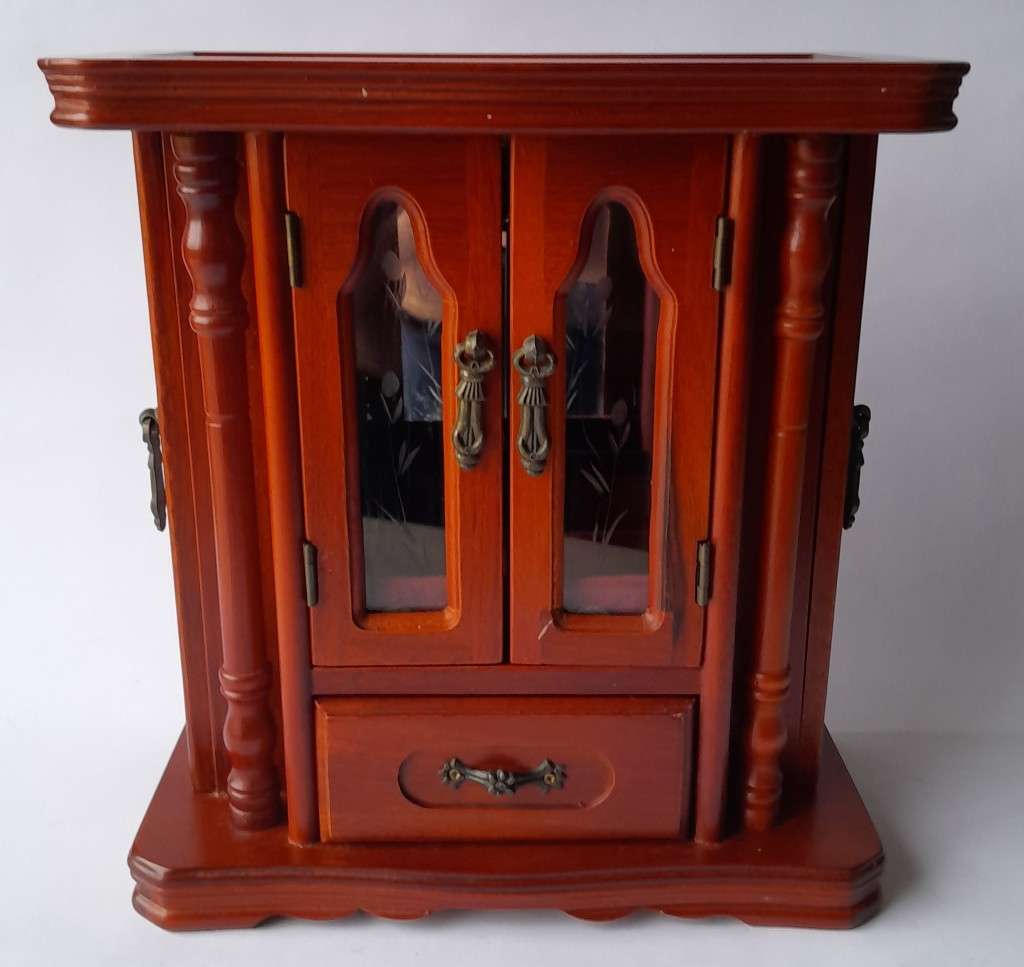 "Reserved" Vintage Cherrywood Armoire Jewelry Case. Excellent Condition.