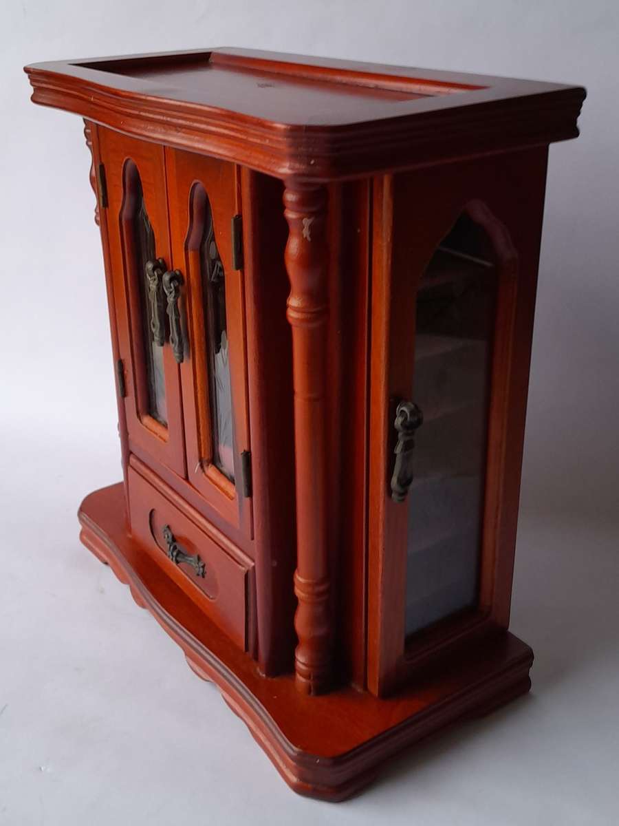 "Reserved" Vintage Cherrywood Armoire Jewelry Case. Excellent Condition.