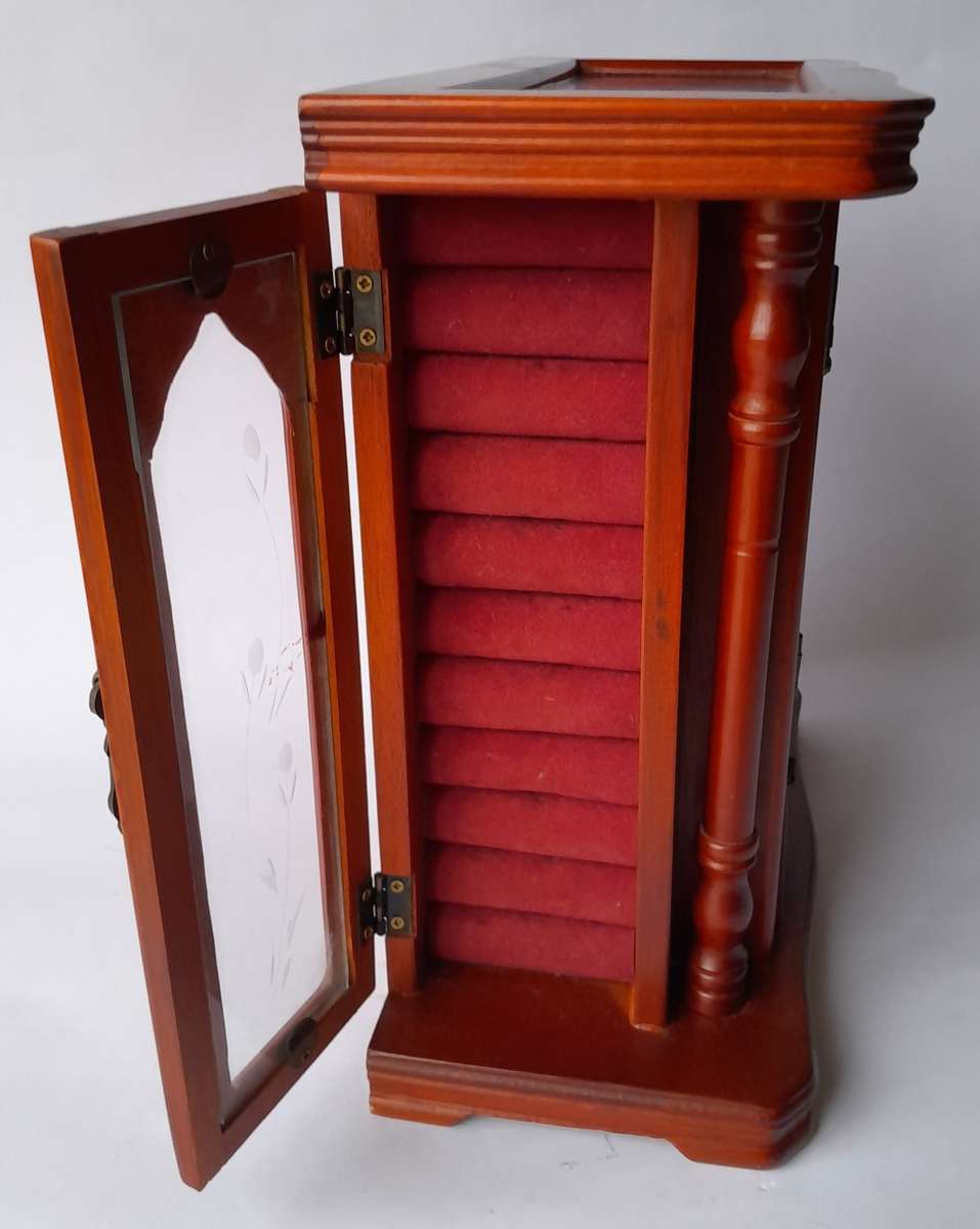 "Reserved" Vintage Cherrywood Armoire Jewelry Case. Excellent Condition.