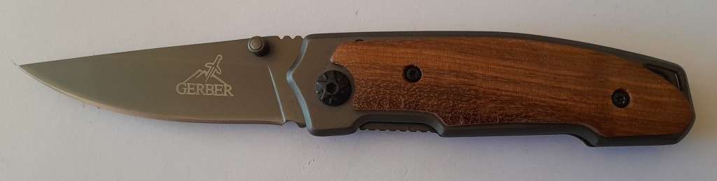 "Reserved" Gerber X18 Folding Knife with Cedar Wood Grips.  15cm.