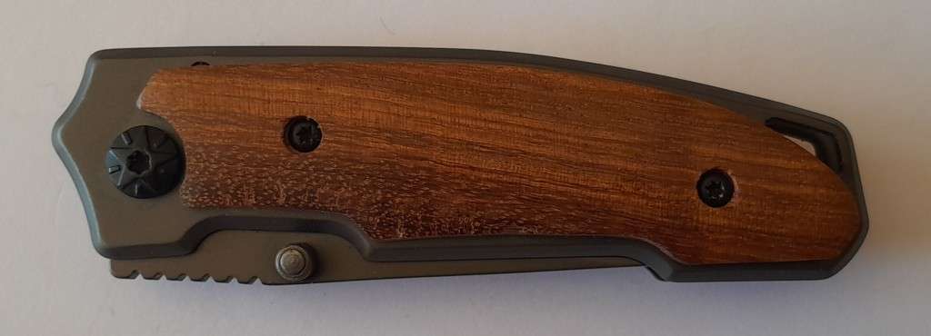 "Reserved" Gerber X18 Folding Knife with Cedar Wood Grips.  15cm.