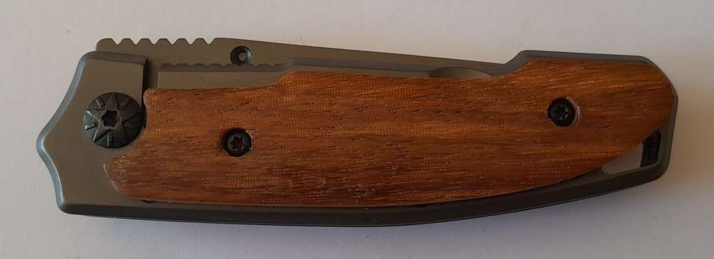 "Reserved" Gerber X18 Folding Knife with Cedar Wood Grips.  15cm.