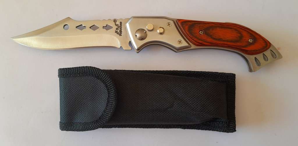 Fajiadao Push Button Lock Folding Knife with LED Torch.  23.5cm.