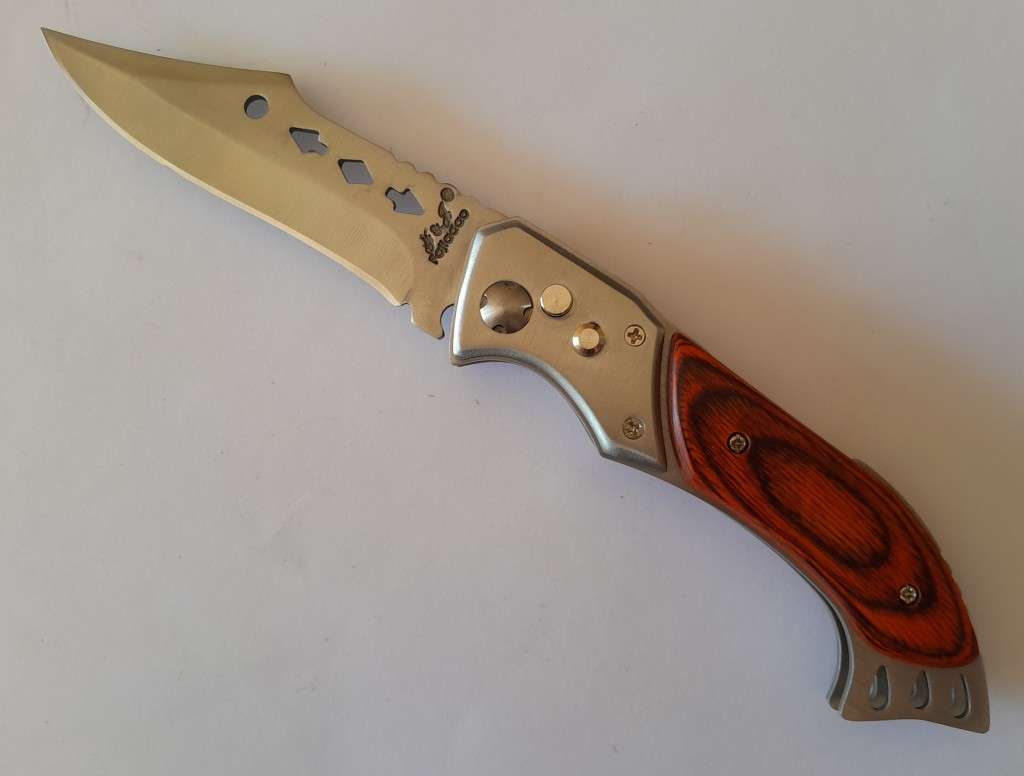 Fajiadao Push Button Lock Folding Knife with LED Torch.  23.5cm.