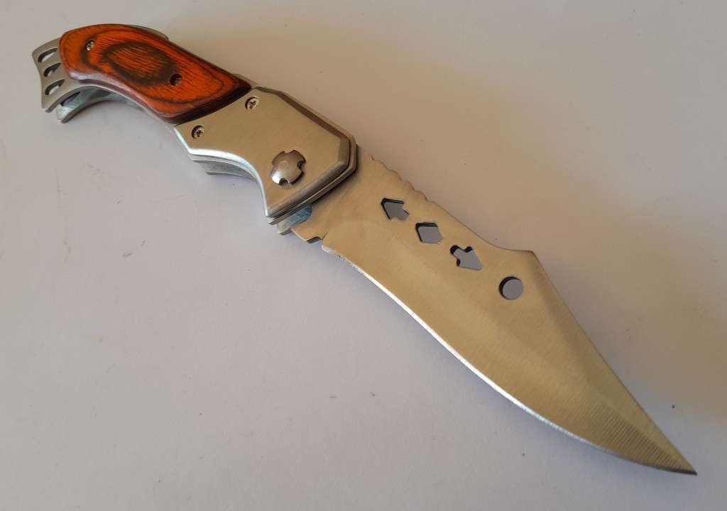 Fajiadao Push Button Lock Folding Knife with LED Torch.  23.5cm.