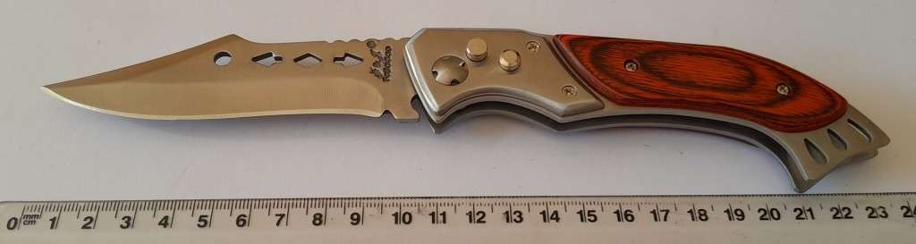 Fajiadao Push Button Lock Folding Knife with LED Torch.  23.5cm.