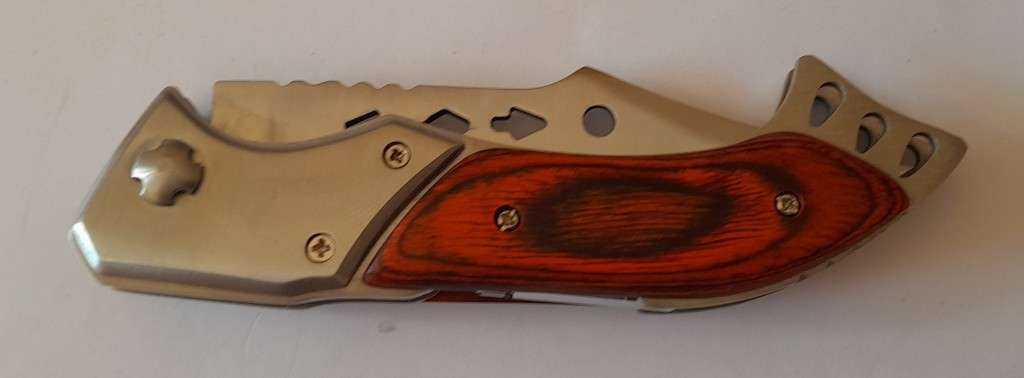 Fajiadao Push Button Lock Folding Knife with LED Torch.  23.5cm.