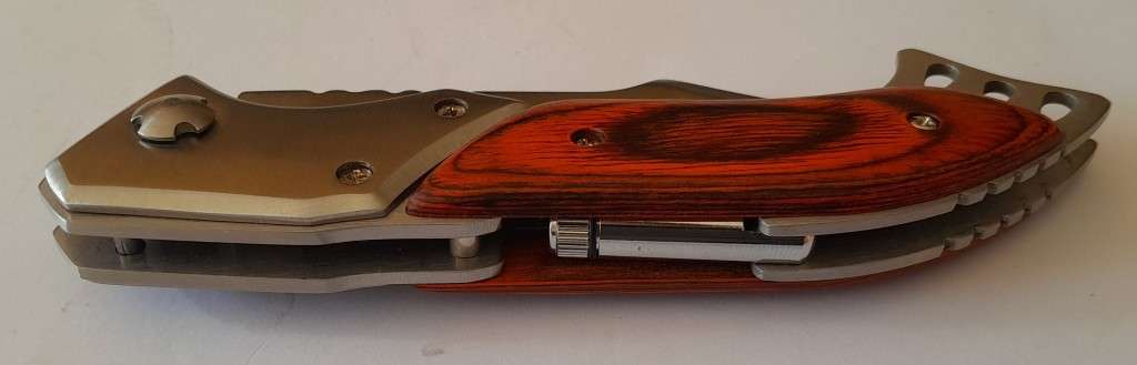Fajiadao Push Button Lock Folding Knife with LED Torch.  23.5cm.