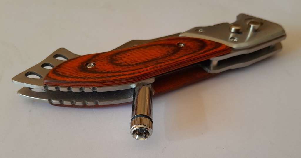 Fajiadao Push Button Lock Folding Knife with LED Torch.  23.5cm.