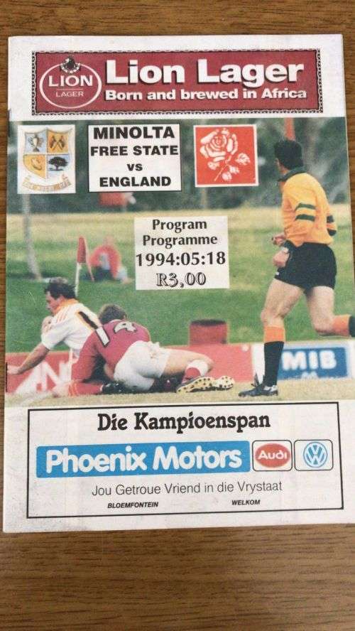 1994 Free State vs England Programme