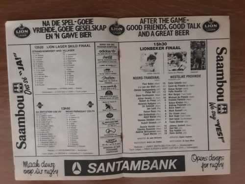 1989 Lion Cup Final Western Province vs Northern Transvaal Official Programme