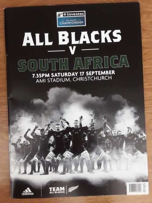 2016 All Blacks vs South Africa in Christchurch Programme