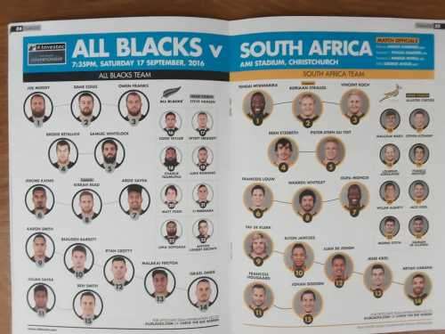 2016 All Blacks vs South Africa in Christchurch Programme