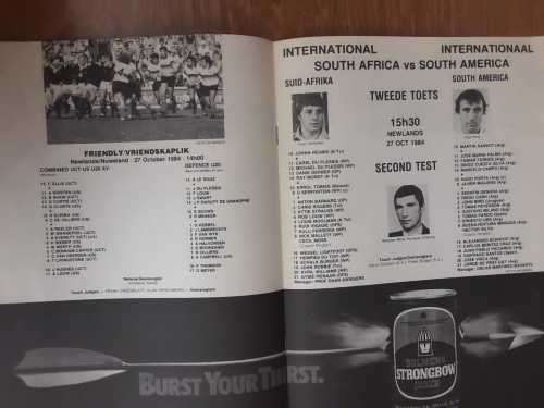 1984 Springboks vs Jaguars Test Programme - Newlands Rugby Stadium