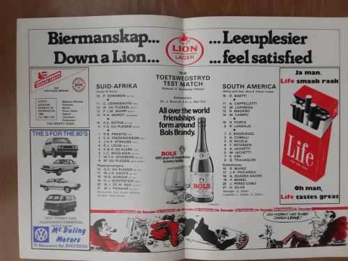 1980 Suid Afrika vs Suid Amerika - Wanderers Stadium Official Programme