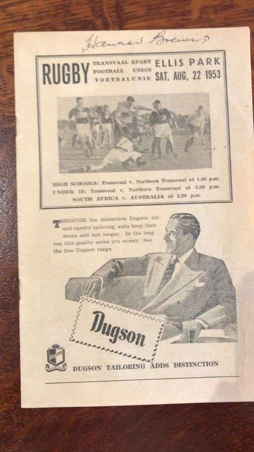 1953 South Africa vs Australia Programme