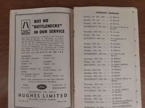 1949 - 1950 University of Cape Town Rugby Tour of East Africa Programme