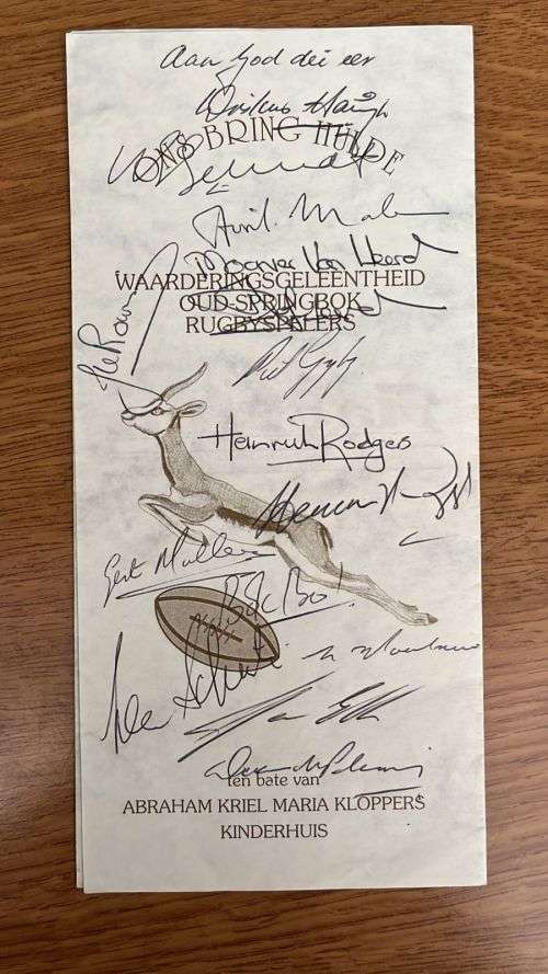 1995 Appreciation Dinner for Past Springboks - Menu Card & Programme - 13 Autographs - Details Below