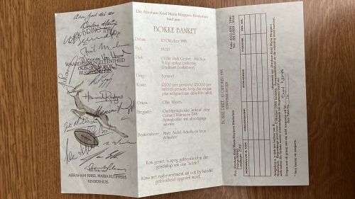 1995 Appreciation Dinner for Past Springboks - Menu Card & Programme - 13 Autographs - Details Below