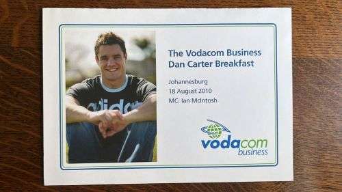 2010 Vodacom Business Breakfast with Dan Carter Card - Signed