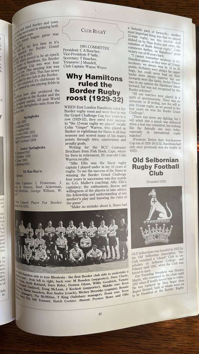 Border - Rugby History 1891 to 1991 by Percy Owen, Multiple Signatures, details below