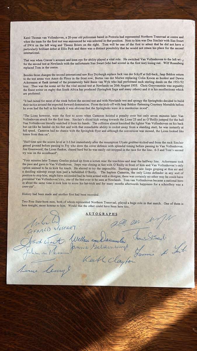 1995 Tom van Vollenhoven Commemorative Programme with Multiple Signatures, details below