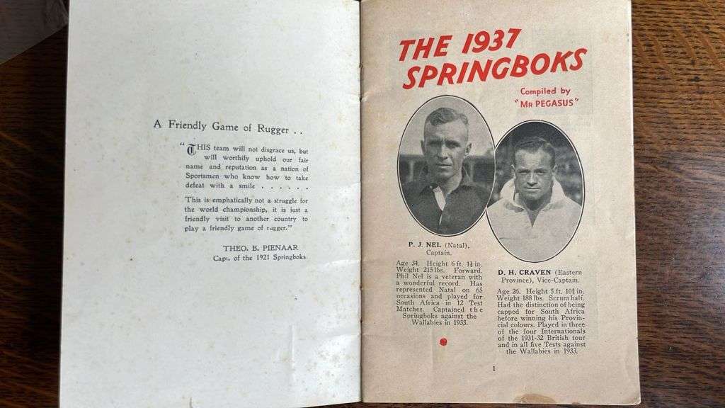 1937 Souvenir of the Springboks New Zealand Rugby Tour, details below