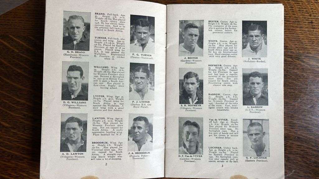 1937 Souvenir of the Springboks New Zealand Rugby Tour, details below