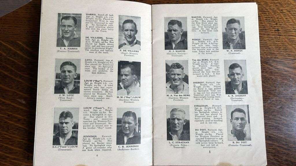 1937 Souvenir of the Springboks New Zealand Rugby Tour, details below