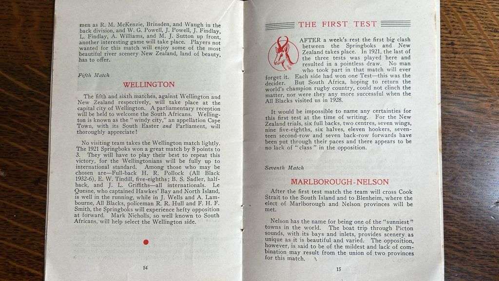 1937 Souvenir of the Springboks New Zealand Rugby Tour, details below