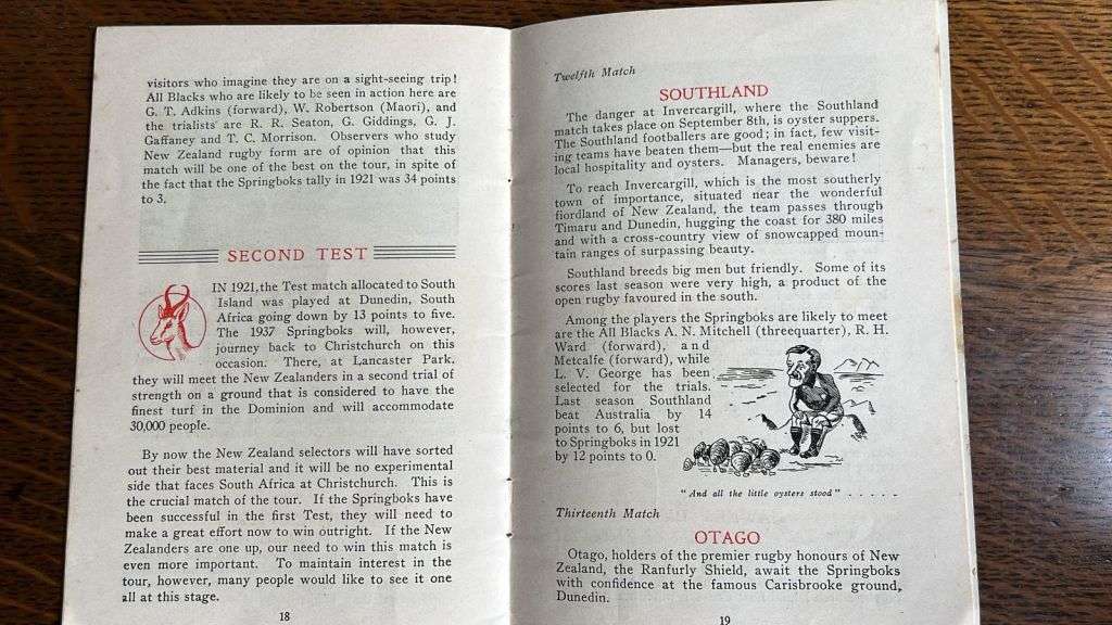 1937 Souvenir of the Springboks New Zealand Rugby Tour, details below