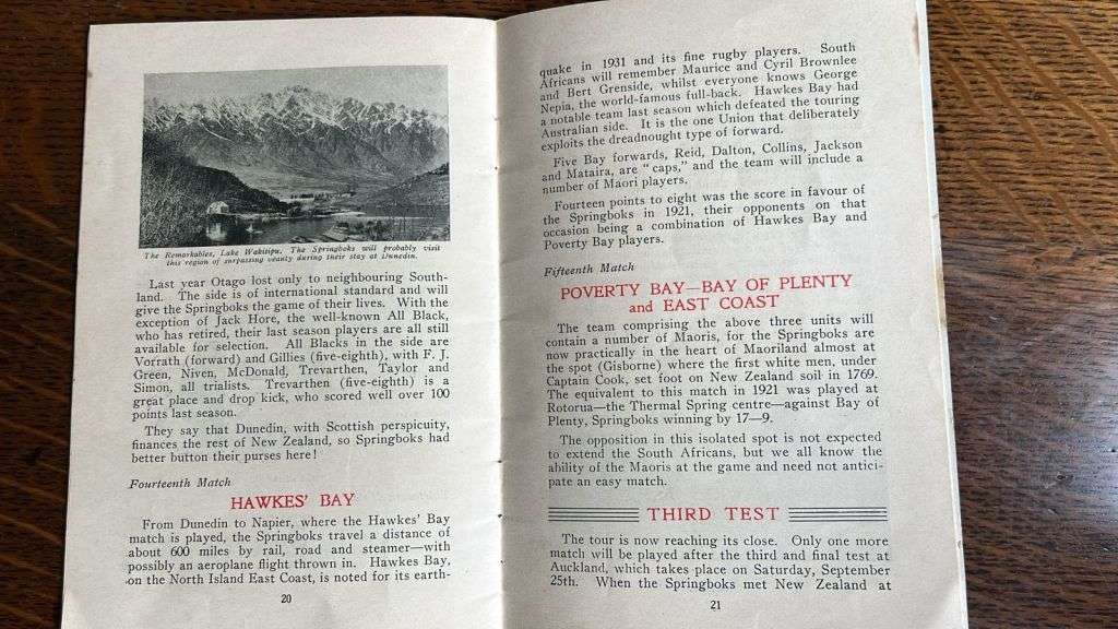 1937 Souvenir of the Springboks New Zealand Rugby Tour, details below