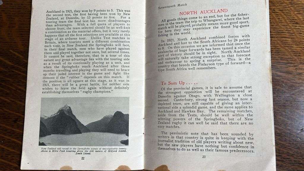 1937 Souvenir of the Springboks New Zealand Rugby Tour, details below