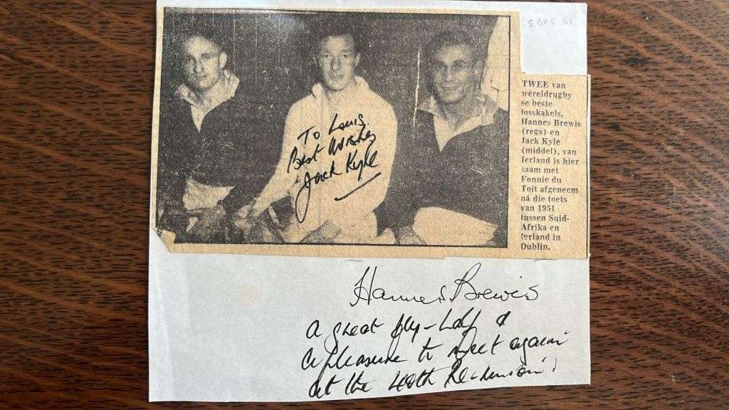 1951 Signed Newspaper Cutting, Three Top Rugby Players, details below