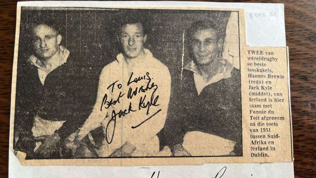 1951 Signed Newspaper Cutting, Three Top Rugby Players, details below