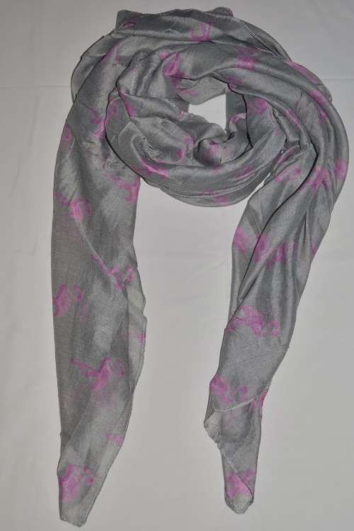Scarf - Beautiful Printed Grey Scarf with Pink Flamingos