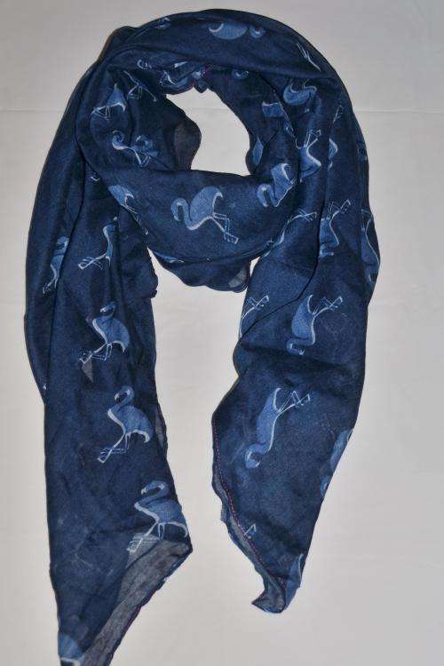 Scarve - Beautiful Printed Navy Scarf with Blue Flamingos