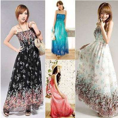 Dress - Bohemian National Chiffion Summer Dress - Long Maxi