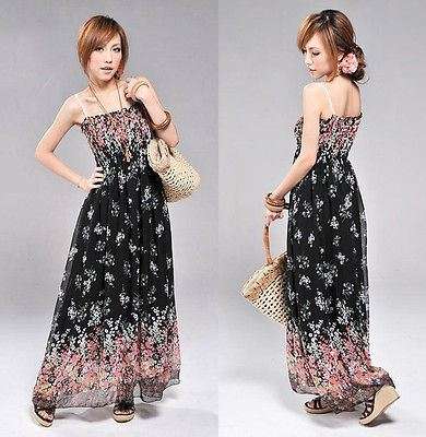 Dress - Bohemian National Chiffion Summer Dress - Long Maxi